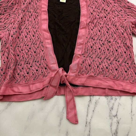 Sigrid Olsen Vintage y2k Cropped Cardigan Sweater Size XL Pink Brown Crochet Bow - Picture 5 of 11